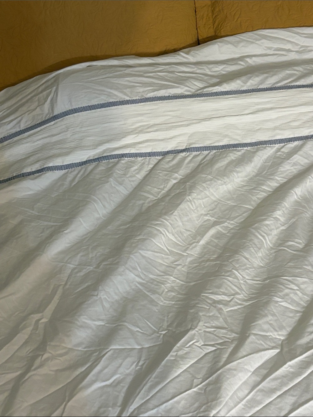 The Company Store White Duvet Cover with Navy Pinstripe